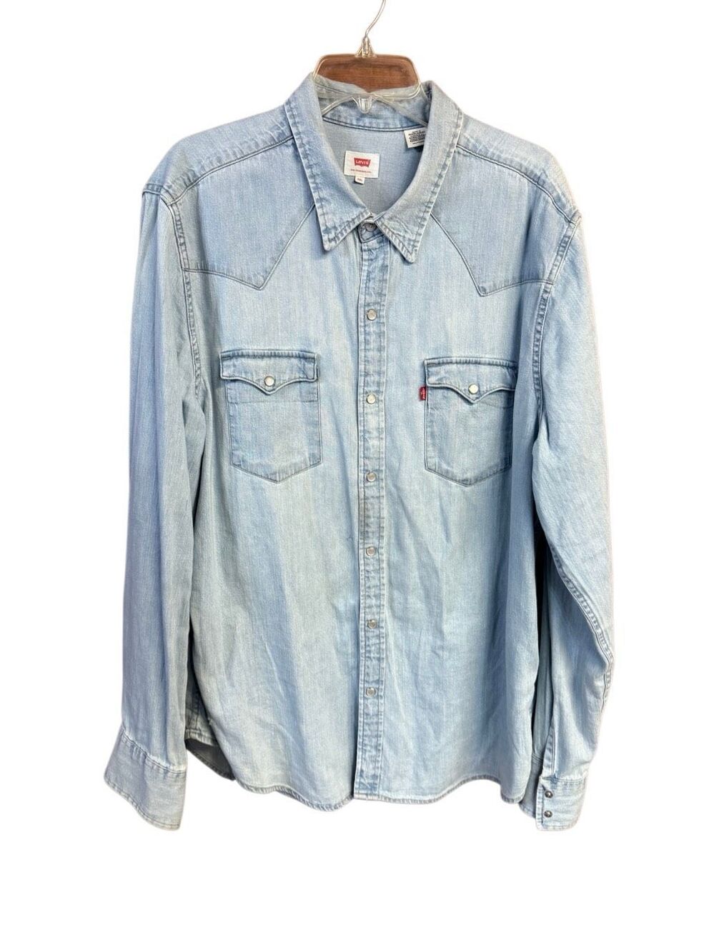 Levi light-wash denim western shirt Pearl snap Sz XXL